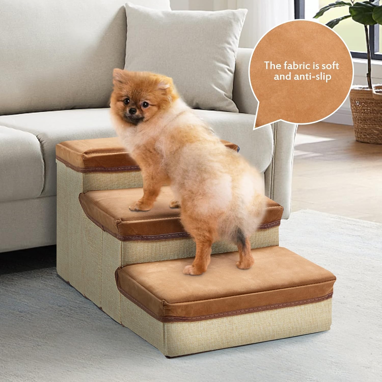 INRLKIT 3-Tier Pet Stairs, Foldable Dog Steps Dog Stairs/Ramps/Ladder for Beds Sofa, Pet Stairs for Older Dogs, Cats, Puppies, Injured Dogs, Small Dogs(Grey)