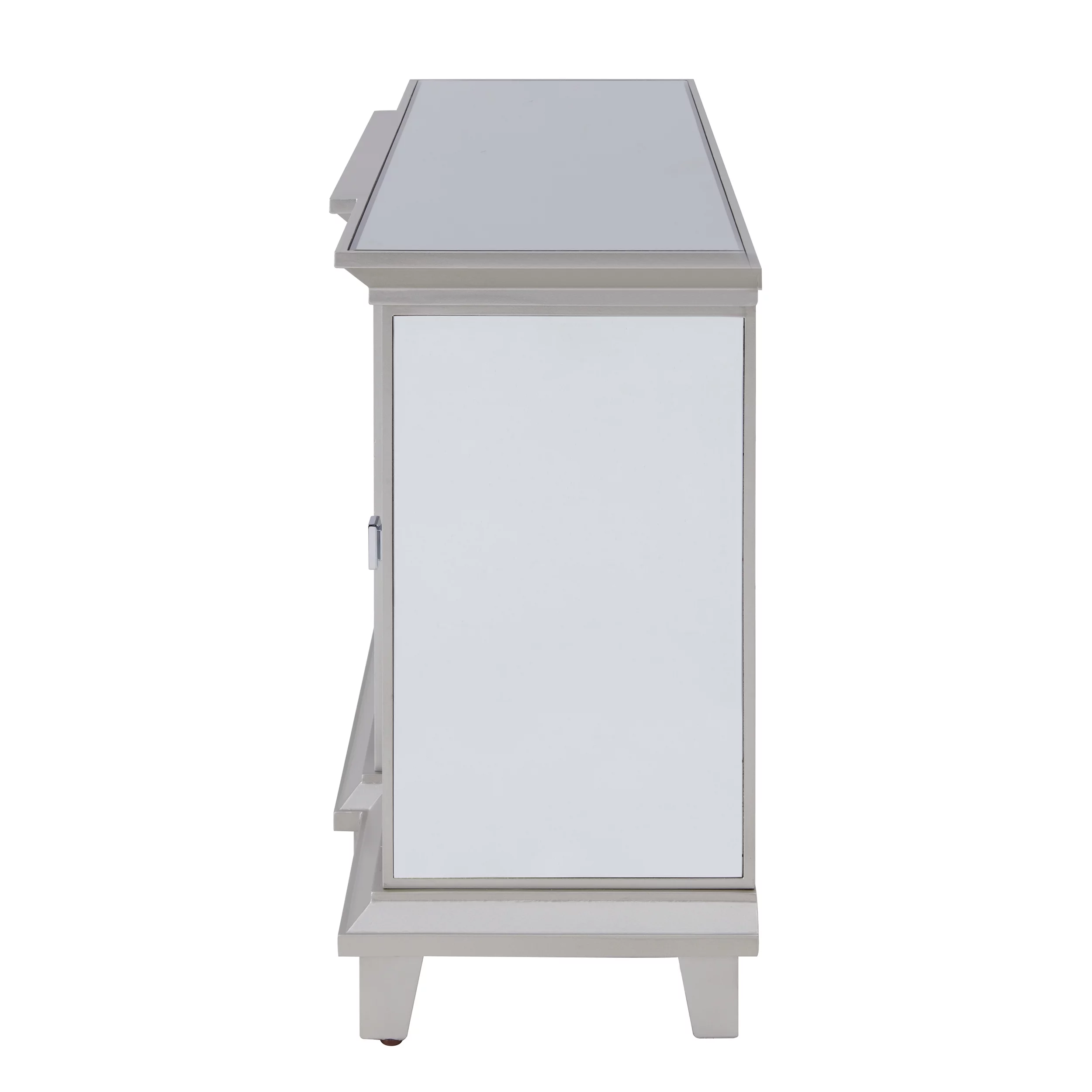SEI Paddington Glam style Mirrored Media Console w/ Storage in Mirror and silver finish