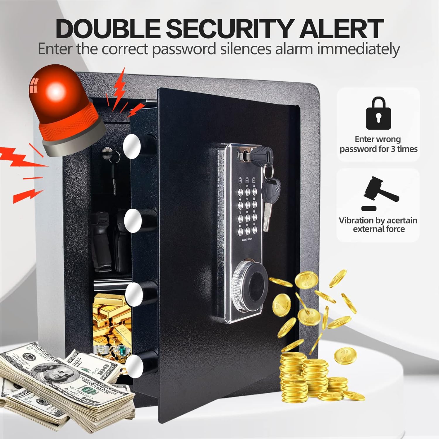 2.05 Cub Security Safe and Safe Box with Digital Keypad,Fireproof Safe with Inner Cabinet LED Light,Money Safe box for Home Hotel Business