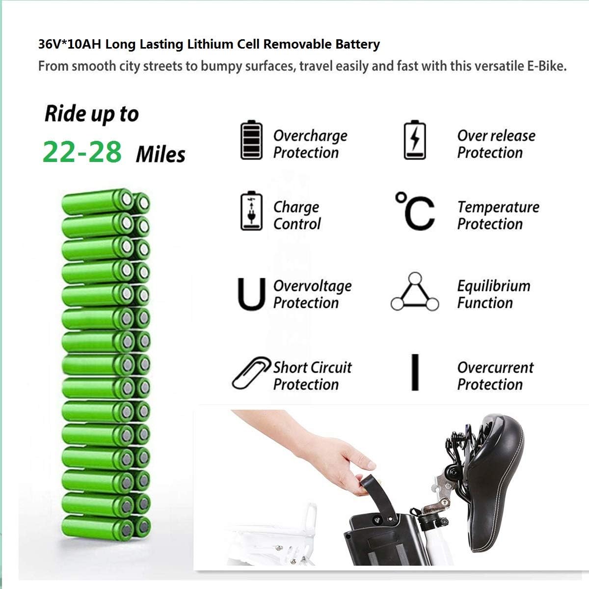 NAKTO 26 Adult Electric Bicycle Assisted Bicycle for Men with Removable 36V 10A Large Capacity Lithium Battery Ebike and Charger