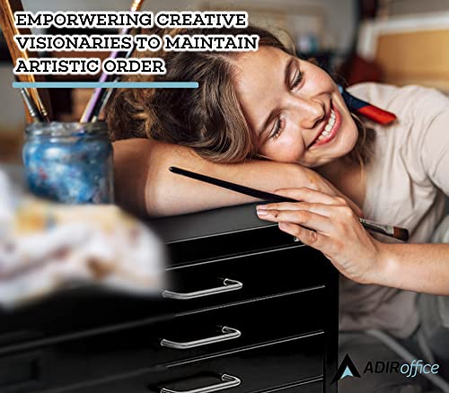 AdirOffice Flat File Cabinet - Heavy Duty 5-Drawer Blueprint Sheets Storage, 41" x 53" Great for Documents Sized 36” x 48”, Ideal for Artists, Art Files, Engineers, Architects, Offices - Black