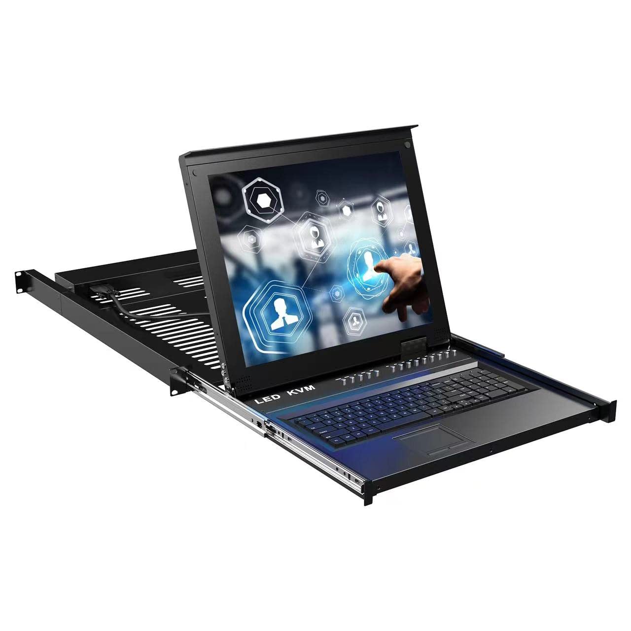 Rack Mount KVM，MT-VIKI 8 Port LCD KVM Console with Cables, VGA KVM Console Monitor 1280x1024 Support OSD/Hotkey/Panel Button Switching