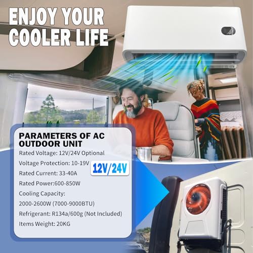 7,000BTU Electric Truck AC Unit Split 12V Low Noise Fast Cooling High Efficiency For Semi-Truck, Trailer, Bus, Camper, Pickup, Motorhome
