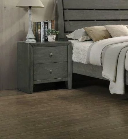 Contemporary Style Queen Size Bed Dresser Mirror Nightstand 4pc Set Gray Finish Solid Wood Bedroom Furniture