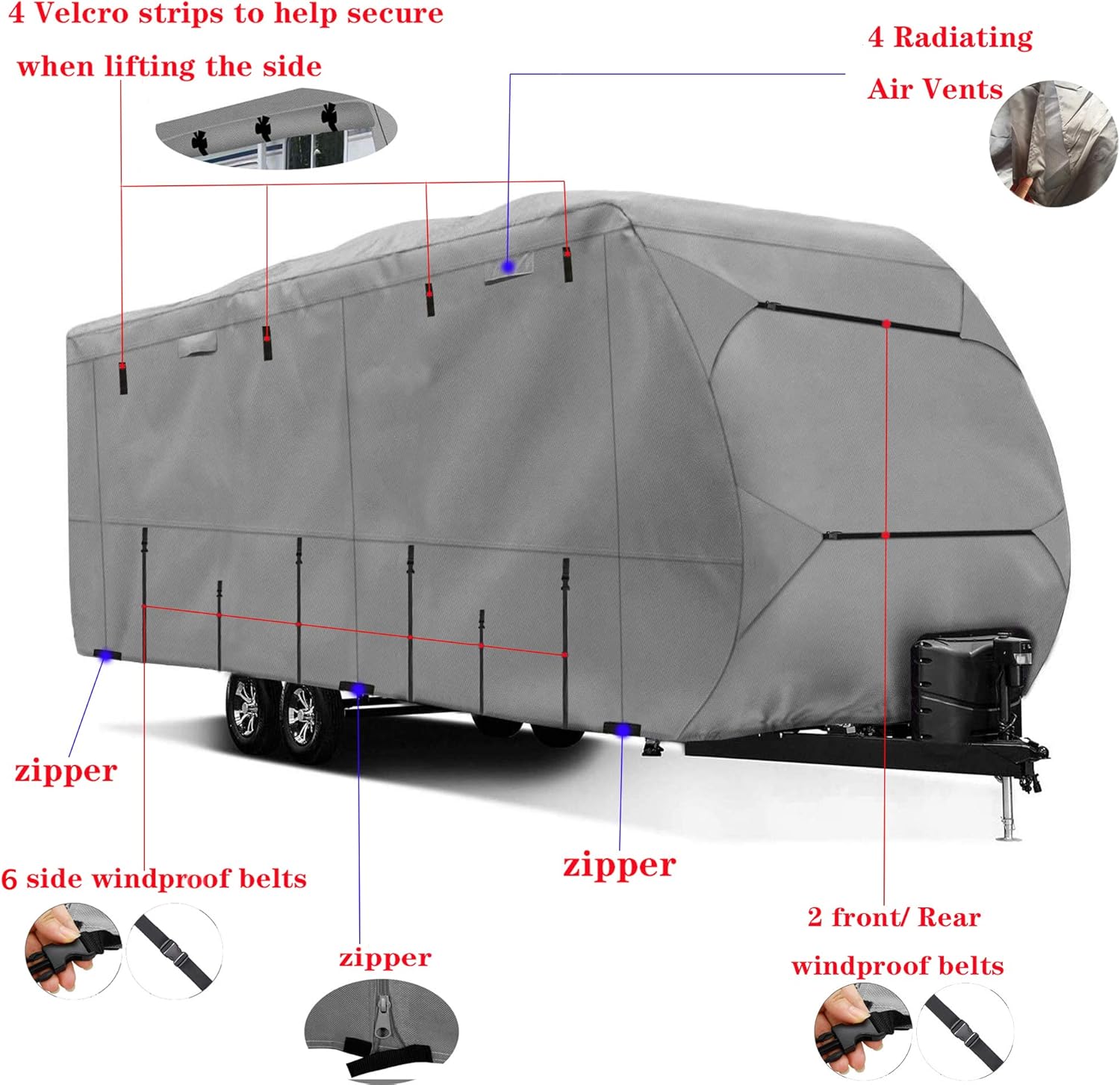 Travel Trailer RV Cover,Waterproof & Windproof Camper Cover Fits 16~18FT RV Trailer,Upgraded 420D Heavy Duty Polyester Oxford Durable, UV, Water Resistant RV Covers