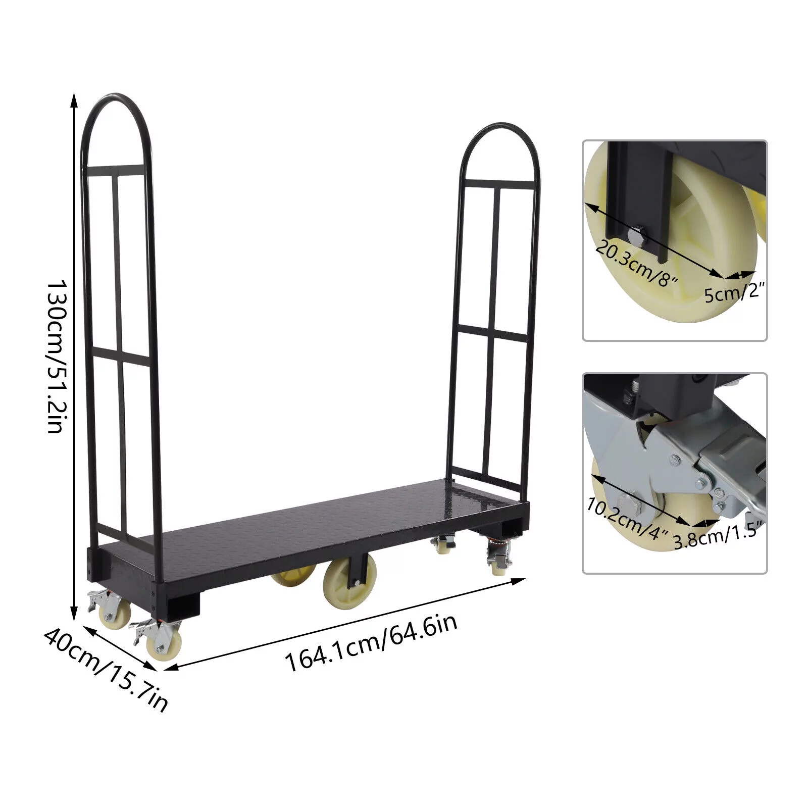 Miumaeov Steel U-Boat Cart 65"x16" Platform Hand Truck with Wheels 2000lb Capacity Equipment Cart for Warehouses Storage Rooms Transportation Facilities
