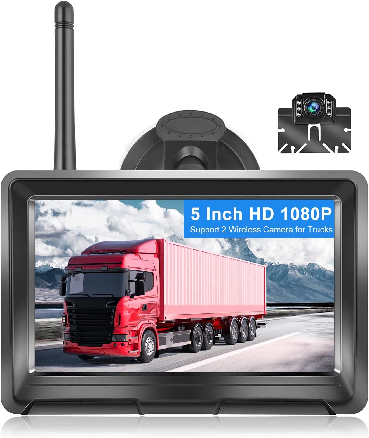 Wireless Backup Camera with 5 Inch HD 1080P Split Screen System for Truck Pickup Car Small RV, 2.4G Stable Digital Signals Bluetooth Backup Camera Support Add Second RV Rear View Camera Pack of 2