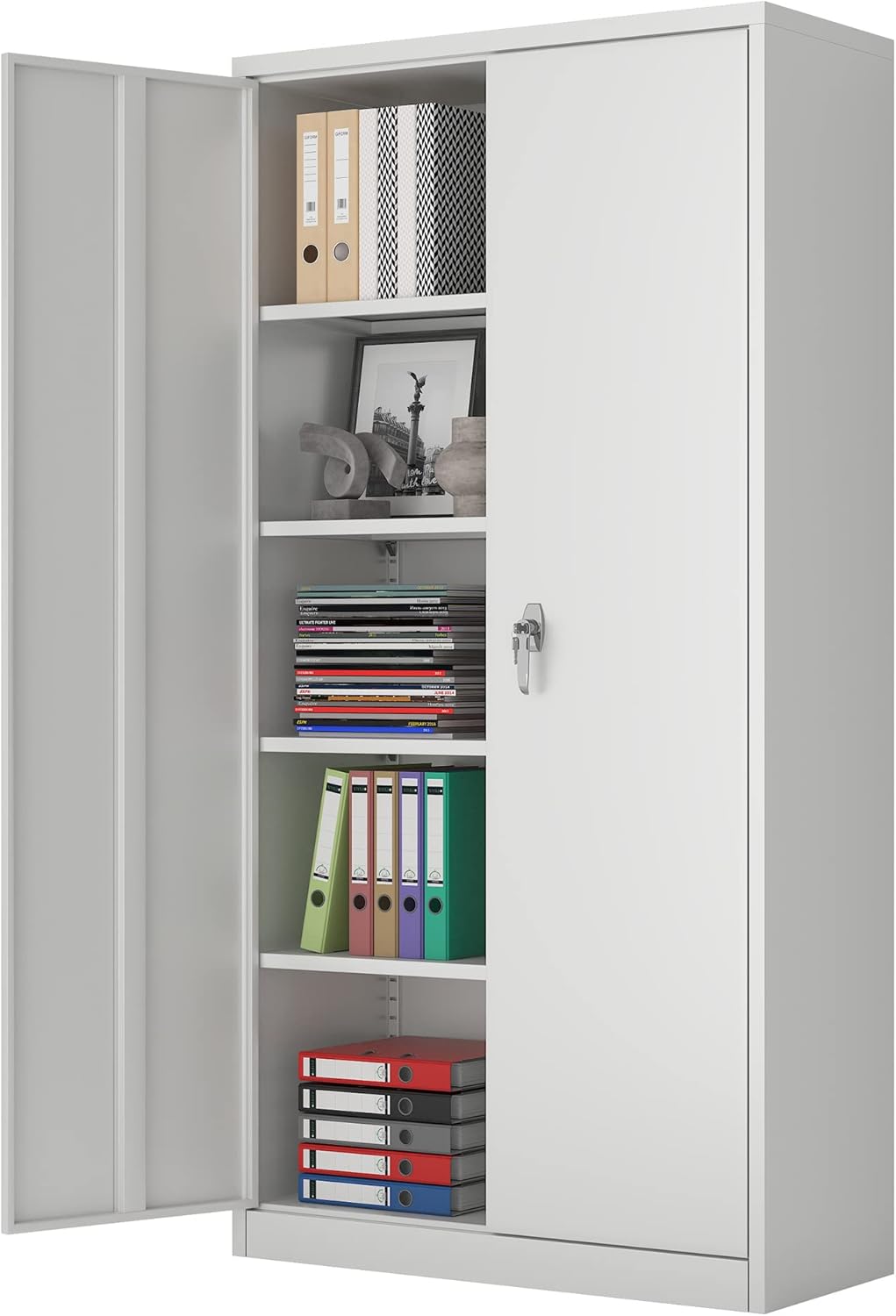 GangMei 72" H Locking Metal Storage Cabinet with 4 Adjustable Shelves,Black Steel Cabinet with 2 Doors and Lock for Garage, Office, Home (Dimensions 18" L x 36" W x 72" H)