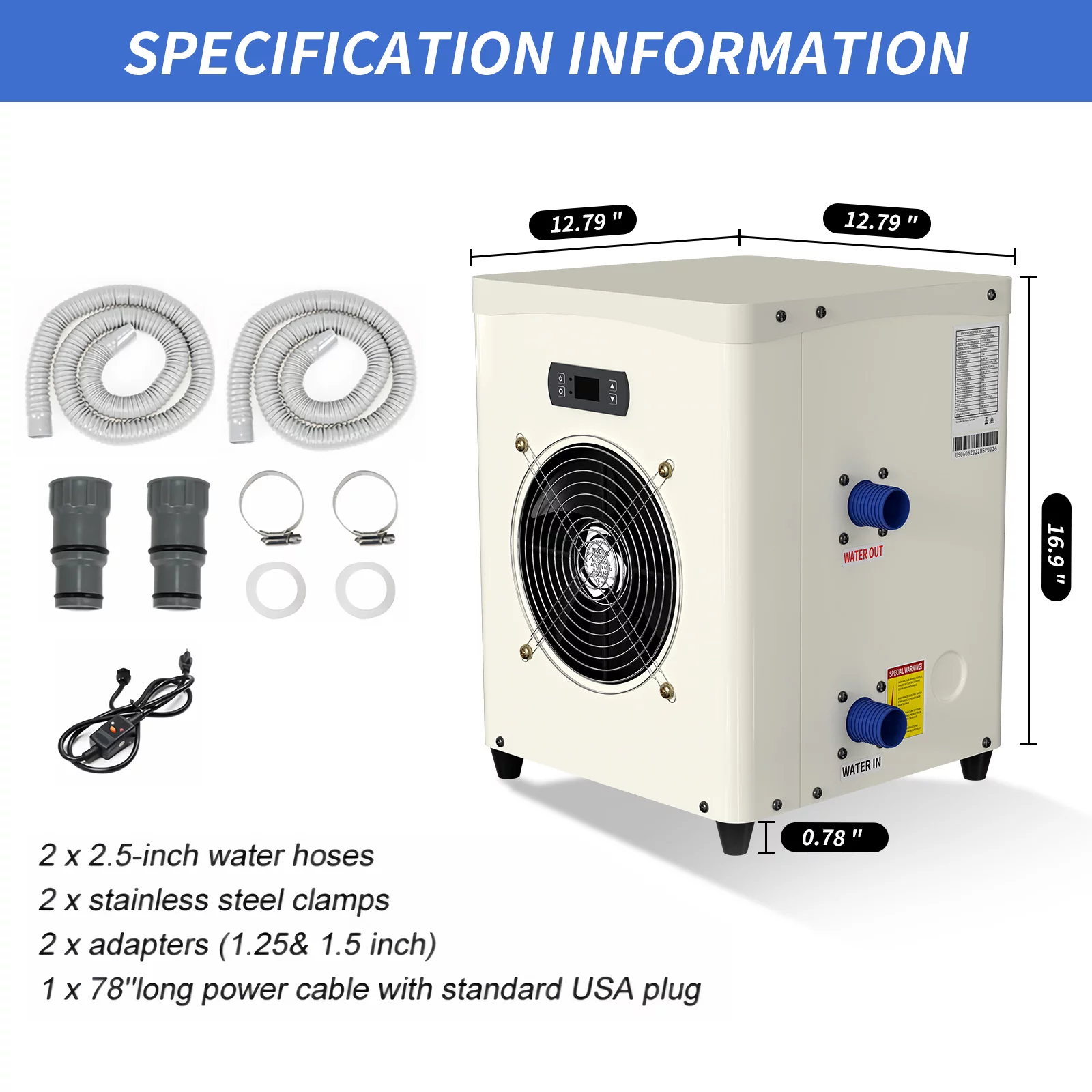Slsy 14331 BTU Mini Swimming Pool Heat Pump for Above-Ground Pools, Electric Pool Heater with Titanium Heat Exchanger, 110V 60Hz