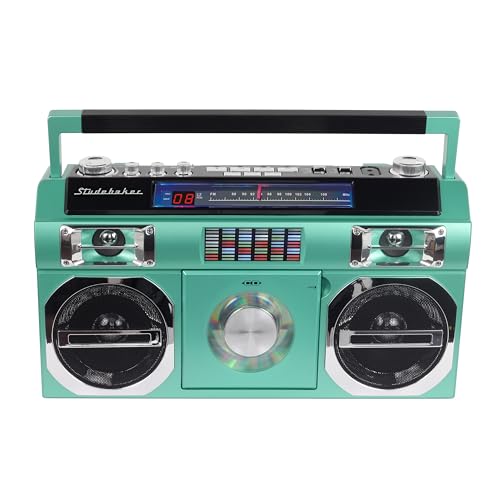Studebaker SB2145 80's Retro Street Bluetooth Boombox with FM Radio, CD Player, LED EQ, 10 Watts RMS Power and AC/DC