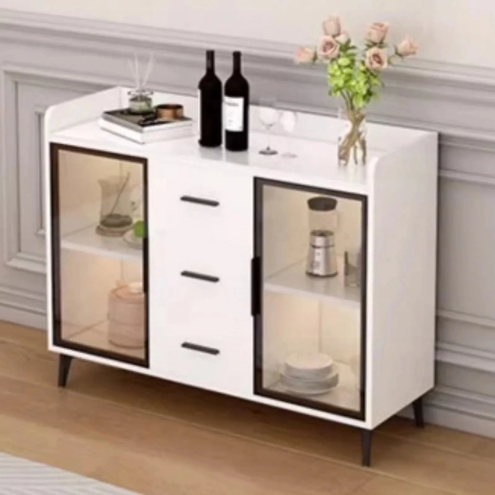 Display Cabinet Sideboard Storage Dining Room Pantry Wood Sideboard Kitchen Shelves Muebles Para Cocina Home Furniture YN50SB