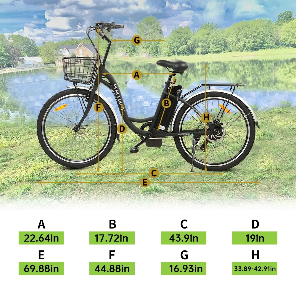 ECOTRIC Electric City 350 W Motor Cruiser Bicycle 26" 20 MPH Cityscape with Basket Removable Lithium Battery Step Through E-bike Commute for Adult Female Male Pedal Assist A-E516646
