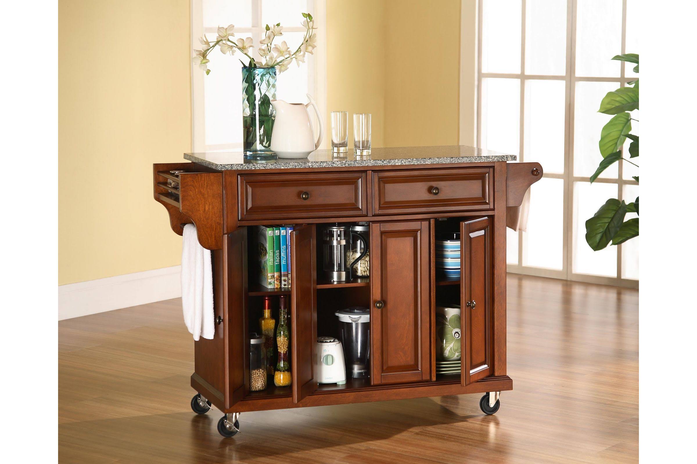 Crosley Kitchen Cart with Granite Top, Classic Cherry