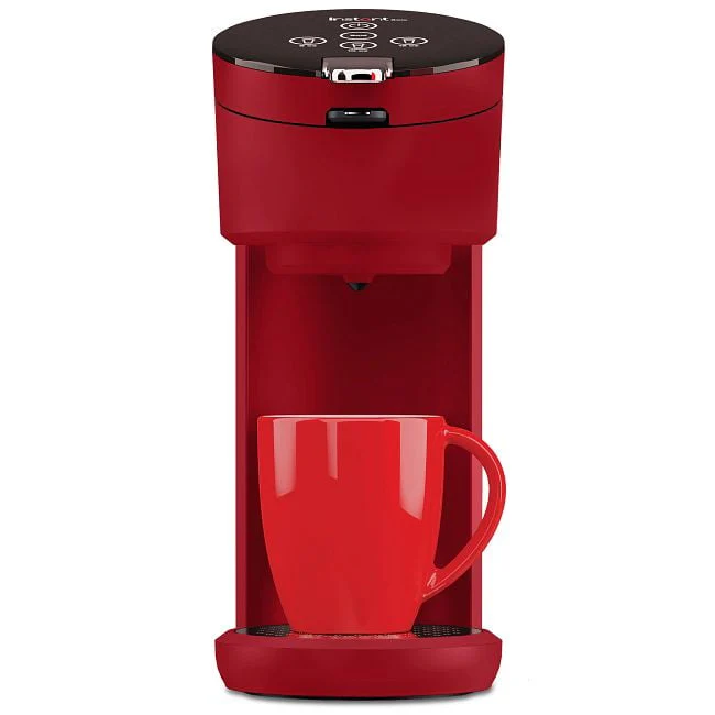 Instant Solo 2-in-1 Single Serve Coffee Maker for Ground Coffee or K-Cup Pods with 3 Brew Sizes, Maroon Red