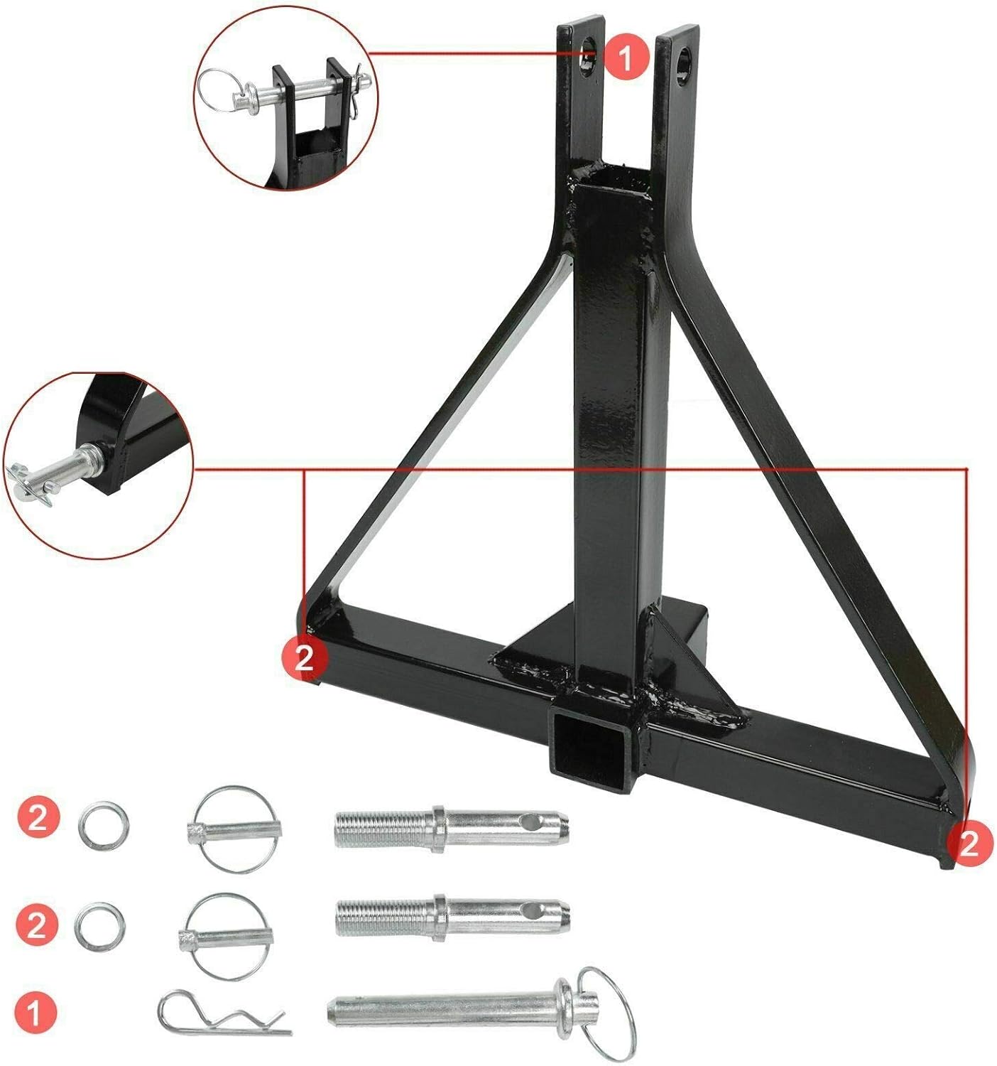 2 Receiver 3 Point Trailer Hitch Category 1 Tractor Tow Drawbar Adapter Compatible with BX Kubota John Deere LM25H WLM Tractor NorTrac Kioti Yanmar