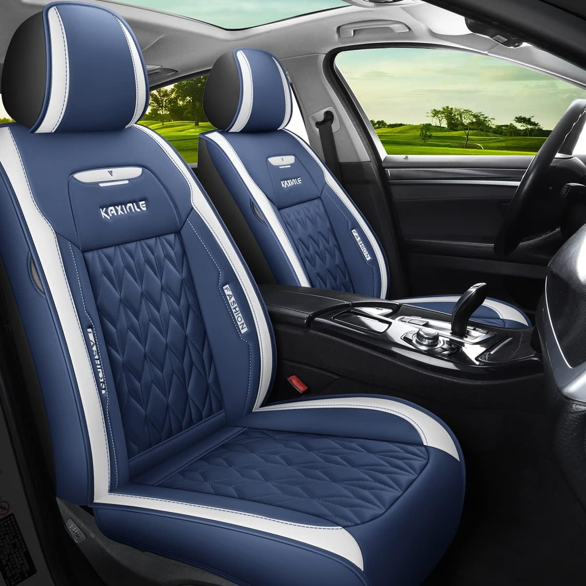 INZU Faux Leather Auto Car Seat Covers 5 Seats Full Set Universal Fit for Most Sedan SUV Truck (Blue)
