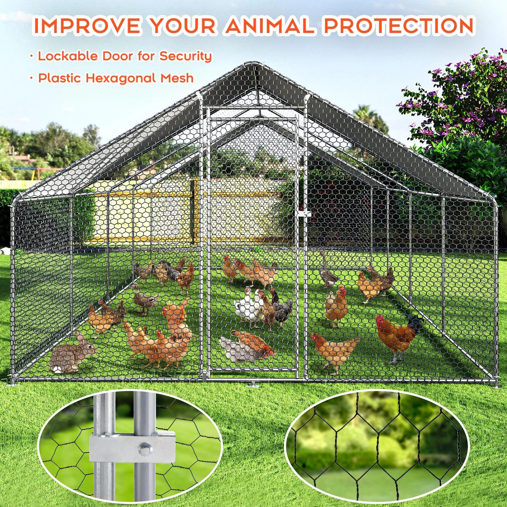 TCFUNDY 27x10ft Large Chicken Coop, Backyard Chicken Pen Run House with Wateroof & Sun-Proof Cover, Outdoor Walk-in Chicken Runs for Yard, Poultry Cage
