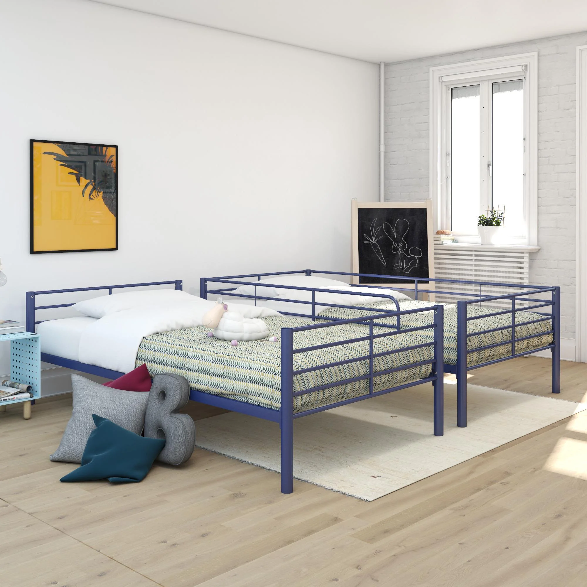 Mainstays Convertible Twin over Twin Metal Bunk Bed, Blue