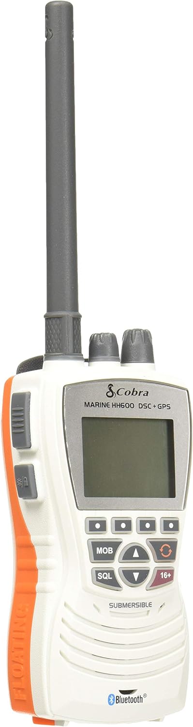 Cobra MR HH350W FLT Handheld Floating VHF Radio – 6 Watt, Submersible, Noise Cancelling Mic, Backlit LCD Display, NOAA Weather, Memory Scan, White