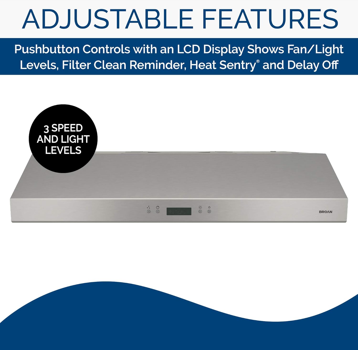 BROAN NuTone BCDJ136SS Glacier Range Hood with Light Exhaust Fan for Under Cabinet, 0.6 Sones, 400 CFM, 36-inch, Stainless Steel