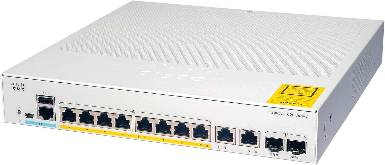 Cisco Catalyst 1000-8T-2G-L Network Switch, 8 Gigabit Ethernet (GbE) Ports, 2x 1G SFP/RJ-45 Combo Ports, Fanless Operation, Enhanced Limited Lifetime Warranty (C1000-8T-2G-L)