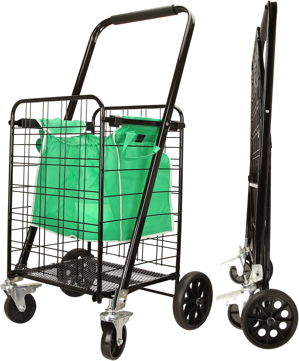 Zzidcasd Shopping Cart with Brake Wheels Folding Grocery Cart with Bags Multifunctional Shopping Cart with Universal Wheel