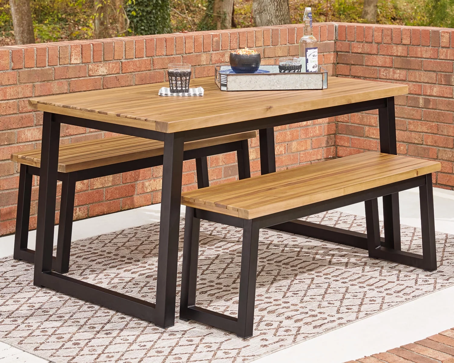 Signature Design by Ashley Casual Town Wood Outdoor Dining Table Set (Set of 3)  Brown/Black