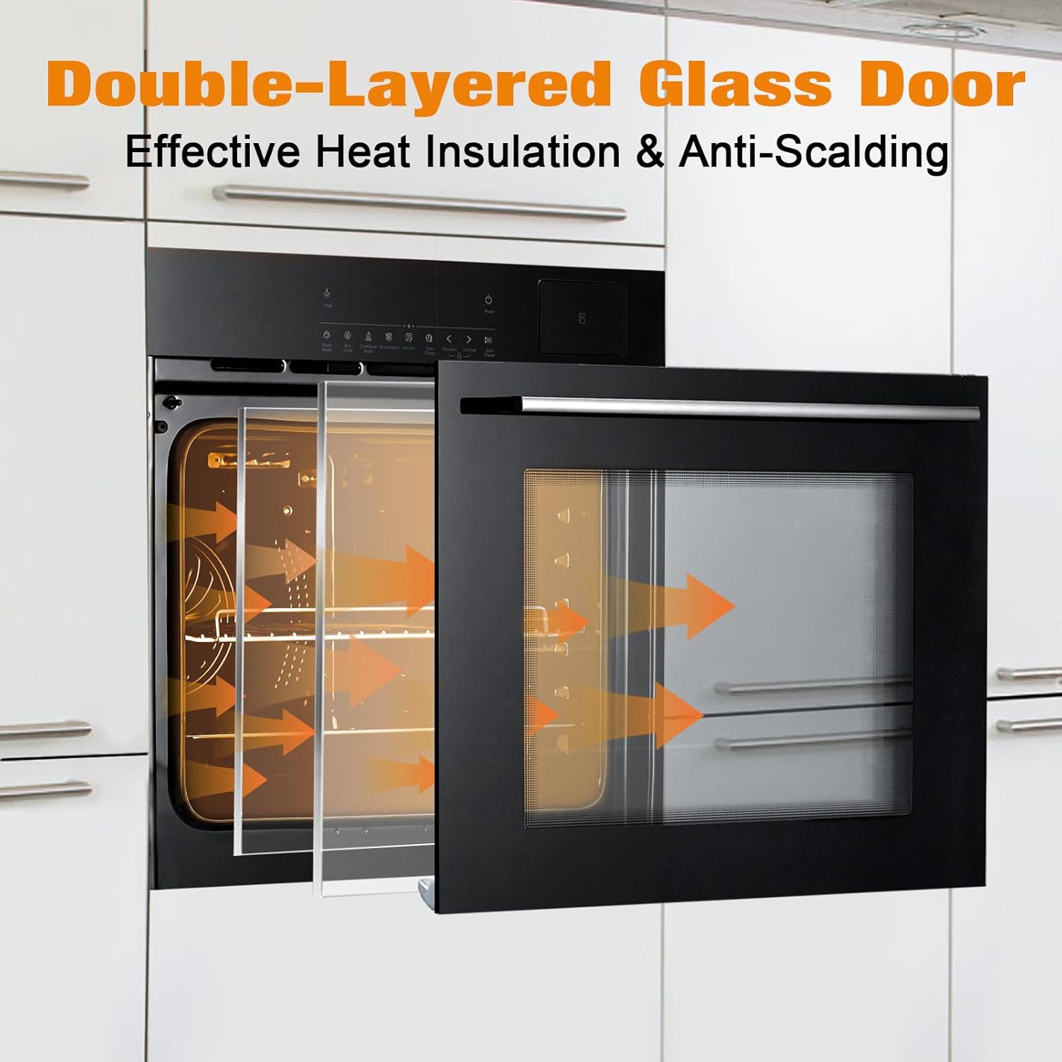 24" Electric Single Wall Oven, 2.5Cu.ft Built-in Electric Convection Oven, 8 Baking Modes, with Air Frying Function, 3000w, 3D Surround Heating with Double-Layered Glass Door, Timer, Touch Control
