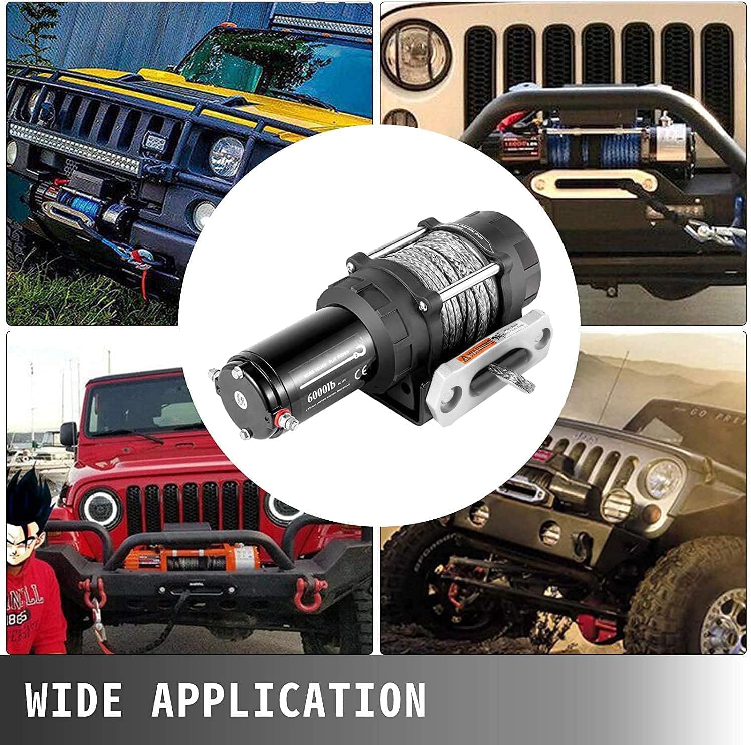 VEVOR Electric Winch 6000lb Load Capacity Truck Winch Synthetic Rope with Wireless Remote Control, Powerful Motor for ATV UTV Off Road Trailer