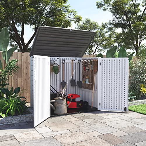 KINYING Horizontal Outdoor Storage Shed,47 Cu.ft Resin Outdoor Storage Cabinet Waterproof for Garden/Patio/Backyards