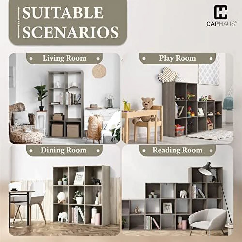 HOOMHIBIU 13-Inch Cube  Organizer   with Extra Thick Exterior Edge  Room Open   Divider  Bookcase  6-Cube / 8-Cube / 9-Cube  Colors Available in Rustic Grey Oak and White