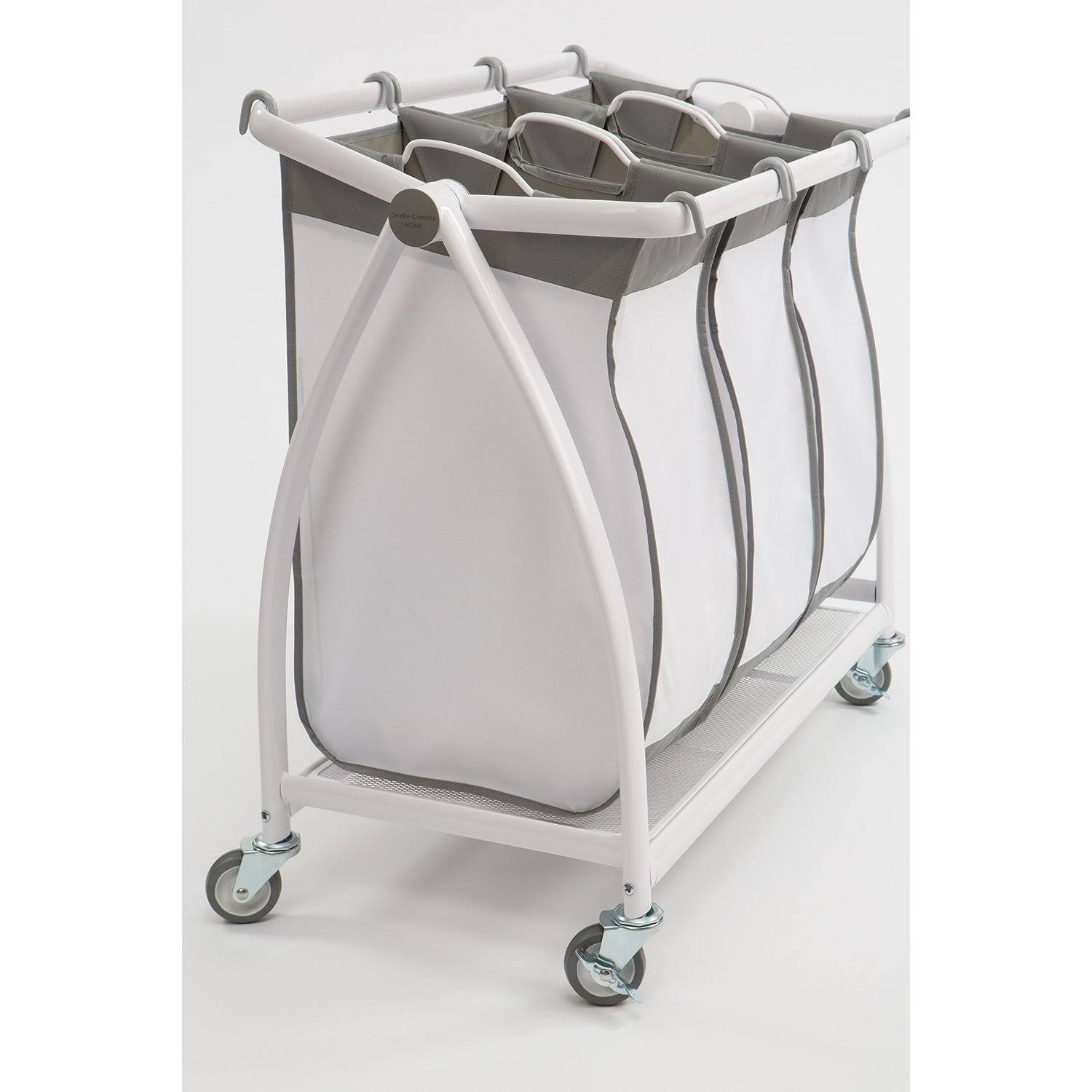 Seville Classics Premium 3-Bag Heavy-Duty Tilt Laundry Hamper Sorter Cart