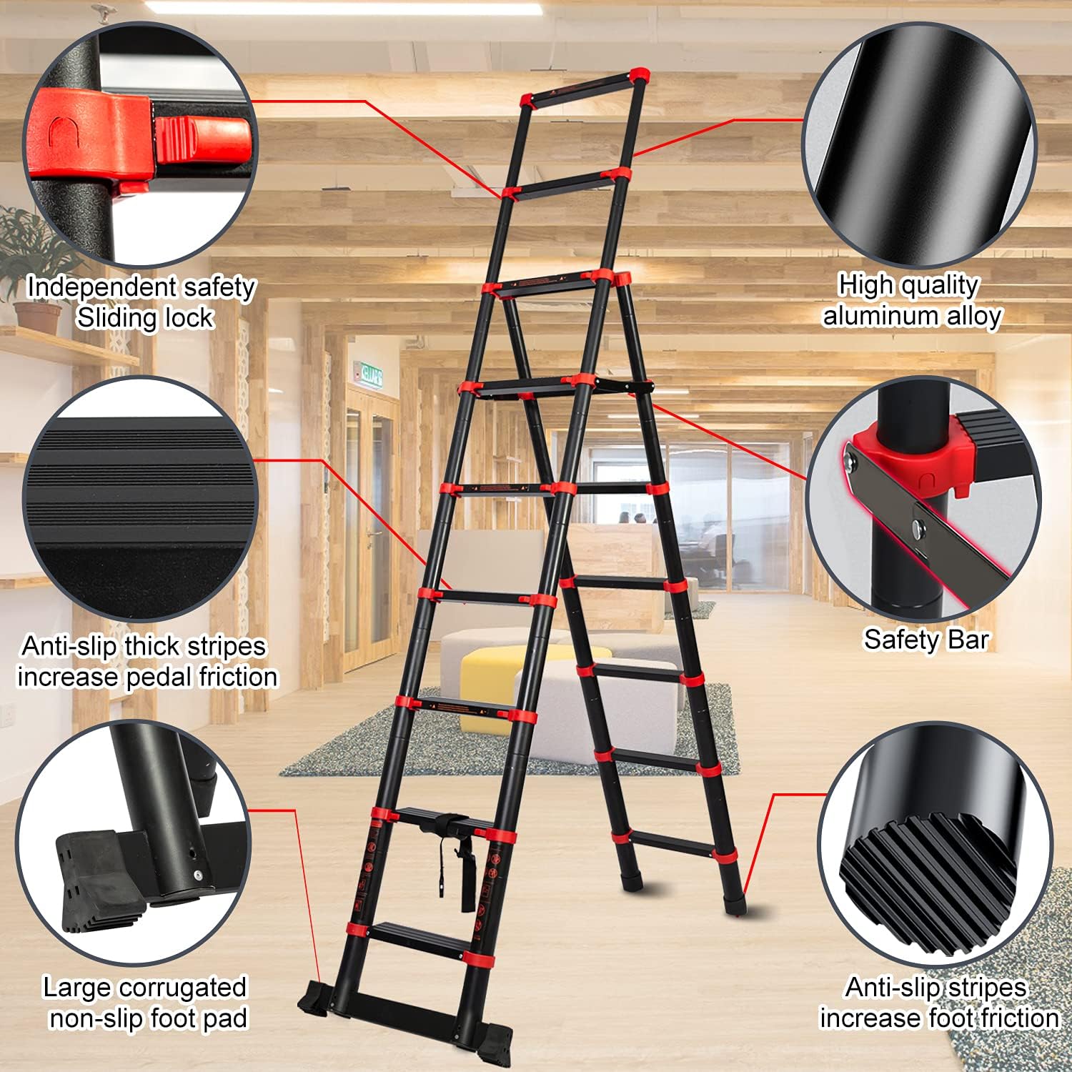 X&T Telescopic Ladder 7+9 Aluminum Telescoping Collapsible Ladder, A-Frame Extension Ladder Foldable Lightweight Ladders for Home, 330 Pound Capacity
