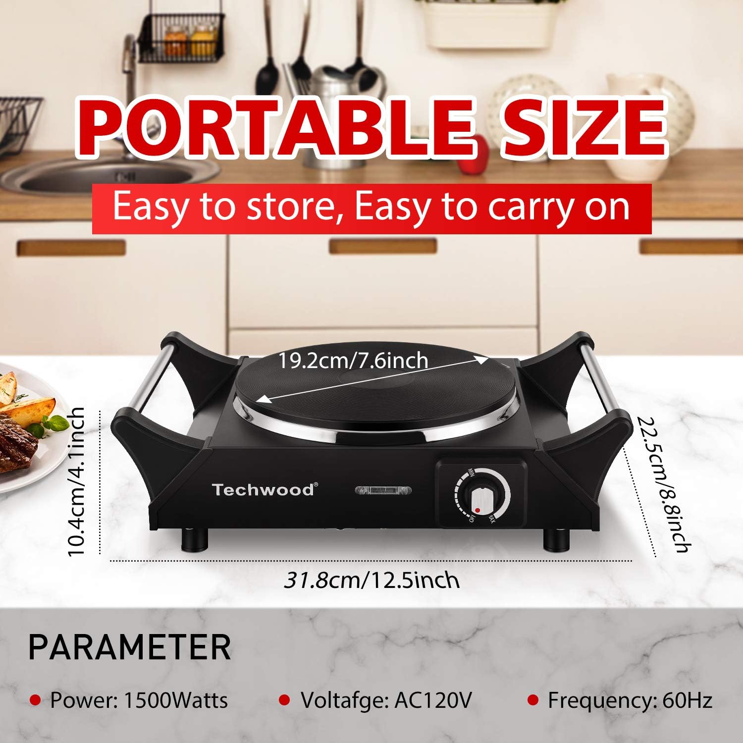 Hot Plate, Techwood Portable Electric Stove for cooking, 1200W Countertop Infrared Single Burner with Handles & 7.5&rdquo; Glass Cooktop for RV/Home/Camp, Compatible for All Cookwares Upgraded Version