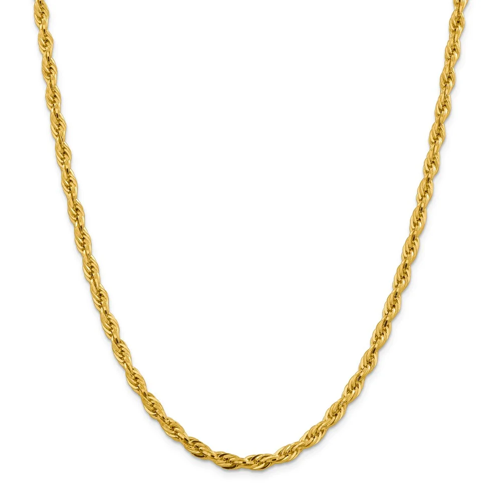 Real 14kt Yellow Gold 4.75mm Semi-Solid Rope Chain; 24 inch; Lobster Clasp; for Adults and Teens; for Women and Men