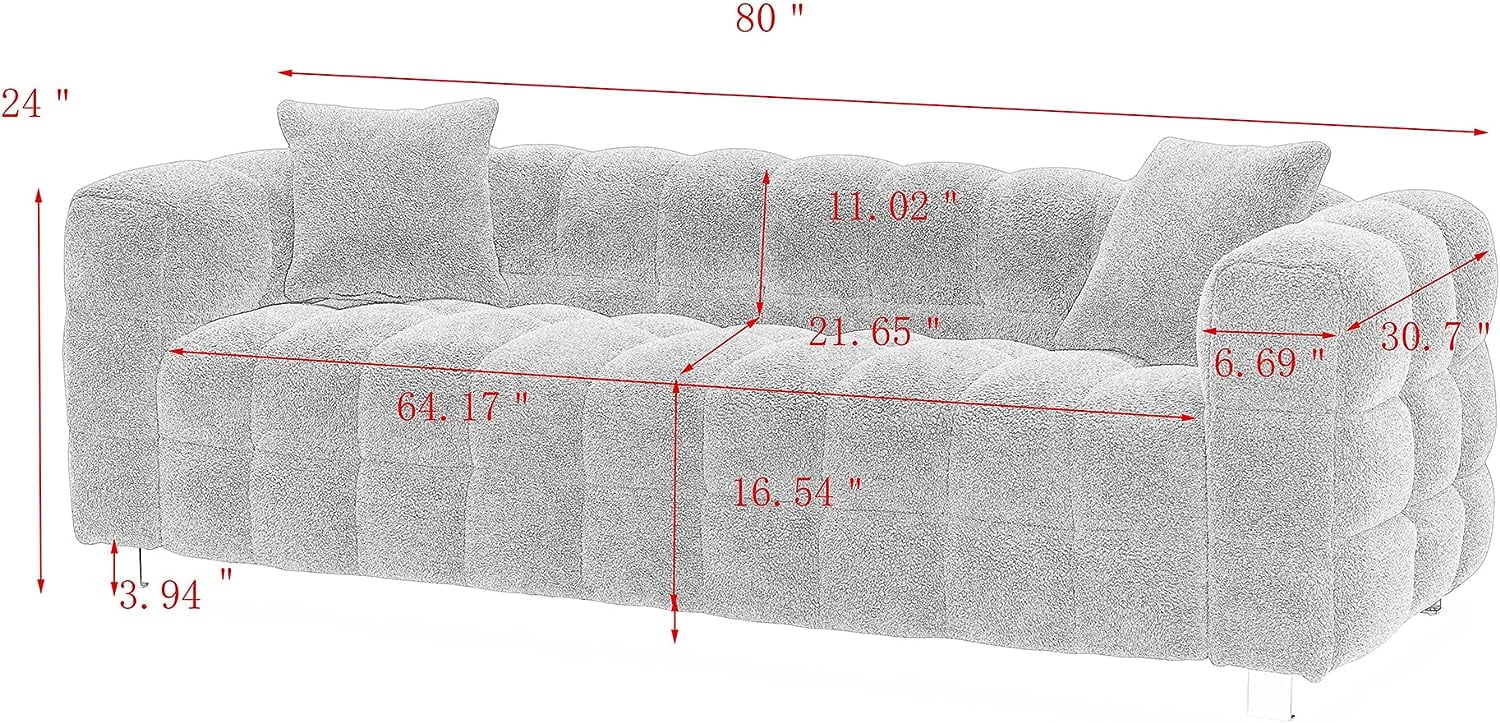 SZLIZCCC 80" Pink Teddy Velvet Sofa, Upholstered Tufted 3 Seater Couch with Two Pillows, Modern Sofa Bubble Couch Loveseat Sofa for Living Room Bedroom