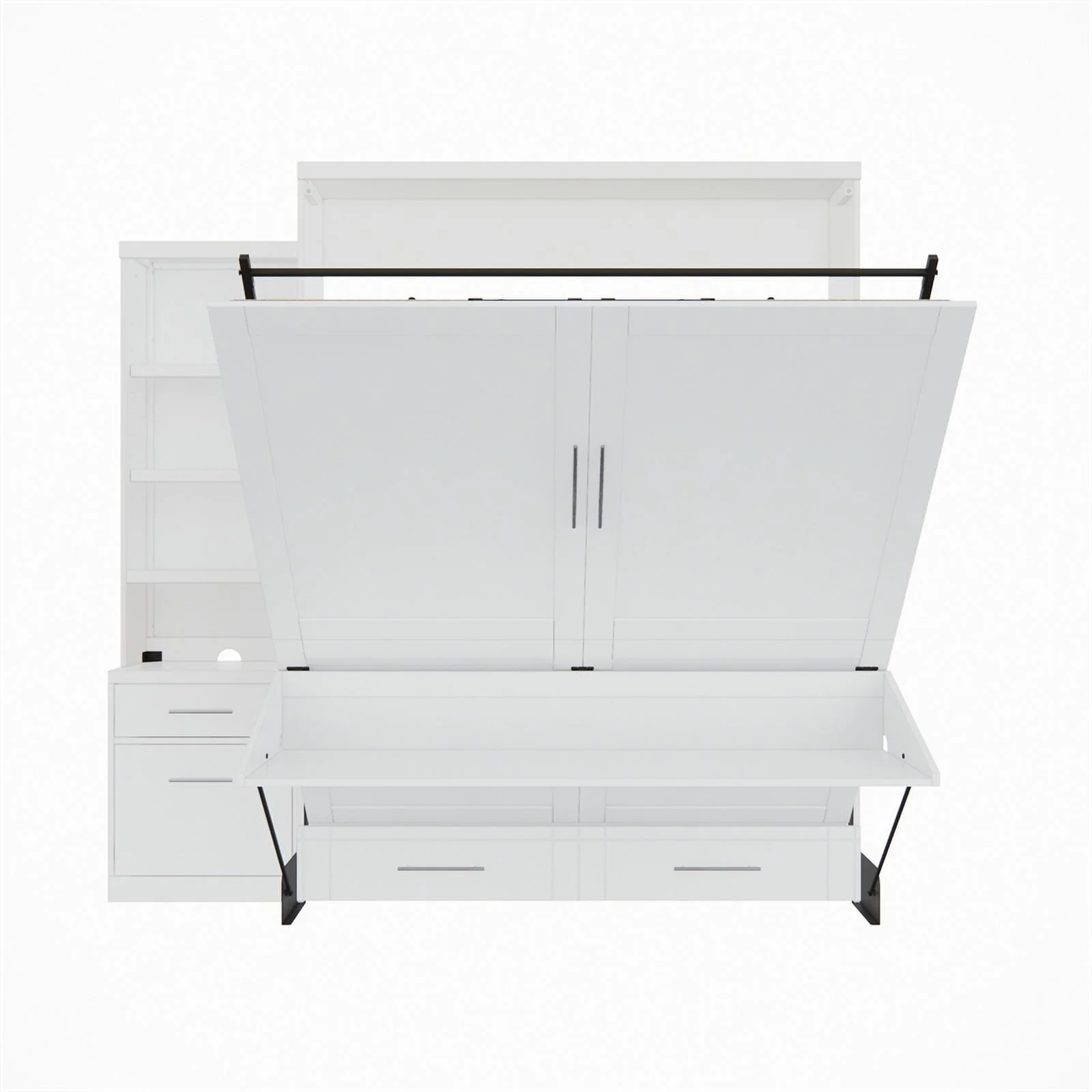 RoomAndLoft Queen Wood Murphy Wall Desk Bed & Shelf Storage in White