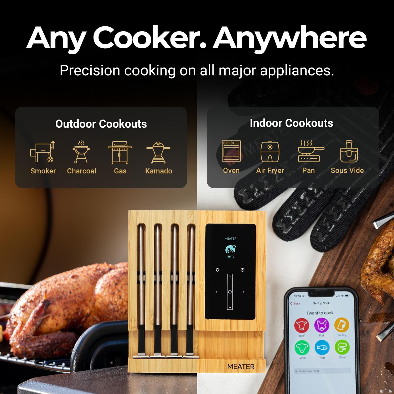 MEATER Block: 4-Probe Premium WiFi Smart Meat Thermometer | for BBQ, Oven, Grill, Kitchen, Smoker, Rotisserie | iOS & Android App | Apple Watch, Alexa Compatible | Dishwasher Safe