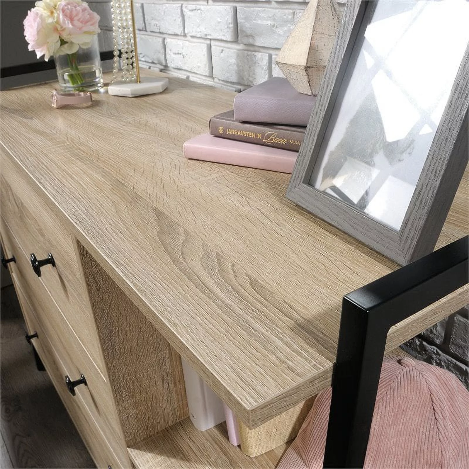 Sauder North Avenue 3-Drawer Engineered Wood and Metal Dresser in Charter Oak