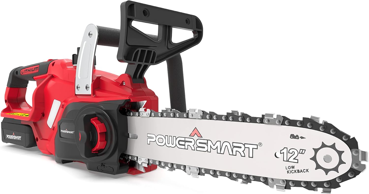 PowerSmart Cordless Chainsaw, 20V 12-Inch Electric Chainsaw with Auto Chain Tension & Lubrication, Battery Powered chainsaw For Wood Cutting & Trimming (4Ah Battery And Fast Charger Included)
