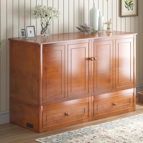 Mjkone Murphy Bed Cabinet, Queen Size Cabinets Bed Chest with USB Charging Station & Tri-Folding Mattress, Wall Beds with Storage Drawers for Guest Bedroom Apartment Office, Easily Convertible, White