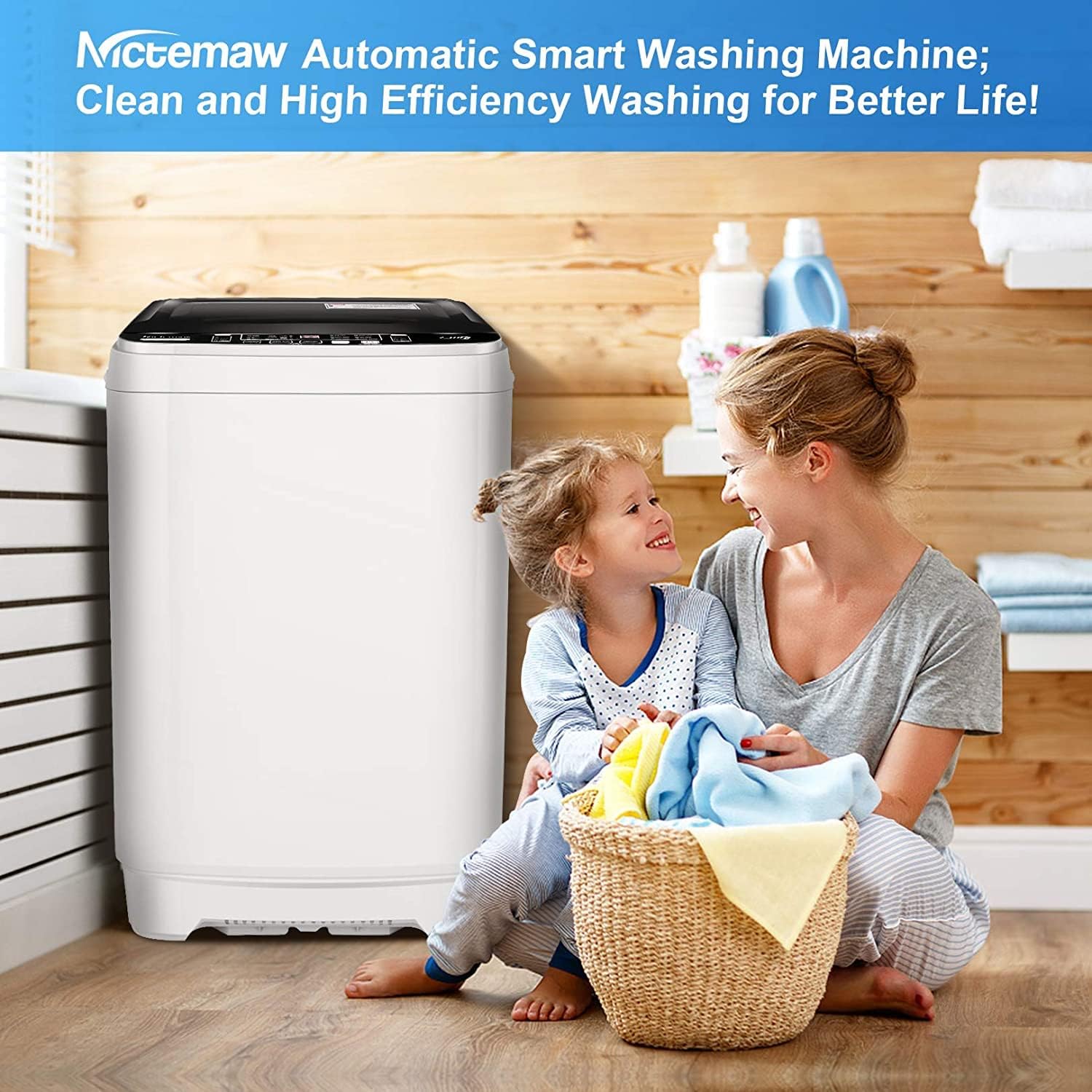 Nictemaw Portable Washing Machine 15.6Lbs Capacity 2.1 Cu.ft Portable Washer and Dryer Combo with 10 Programs and 8 Water Level Selections Compact Washer Machine for Apartments, Home, Dorms, Rv