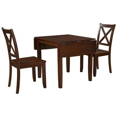 3-Piece Wood Drop Leaf Breakfast NOOK Dining Table Set with 2 X-Back Chairs for Small Places, Brown August Grove - Avayadevconnect