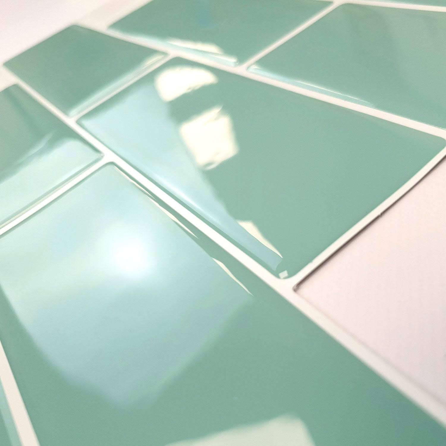 Walplus Capri Sea Glossy 3D Metro Peel and Stick Backsplash Tile Stickers (60pcs - Green)