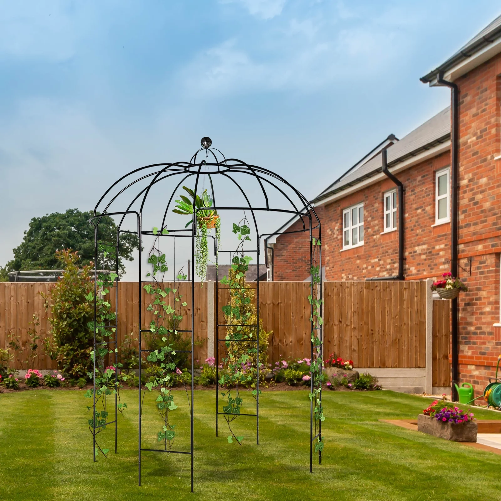 Outdoor Trellis Planter, Garden Arbors for Climbing Plants, Black Arch Trellis with Stakes, Climbing Plants Arbor Party Decoration Decor