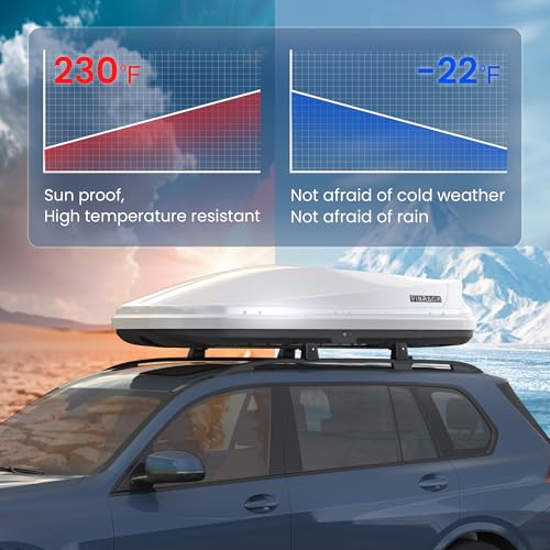 White Rooftop Cargo Box Carrier Large 21 Cubic Feet Car Top Mount Travel Luggage Storage,Dual Side Opening,Heavy Duty Waterproof Roof Storage Box Extra Keys,75.98" L x 31.5" W x 14.96" H