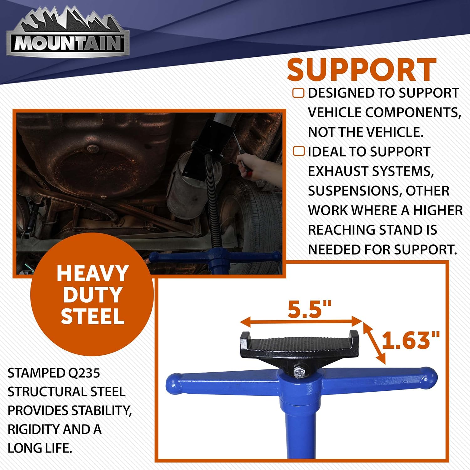K Tool International Mountain 3/4 Ton Capacity Utility Underhoist Stand and Vehicle Component Support Stand; Sturdy Large Base, Heavy Duty Steel, 1,500 Lb. Lift Capacity; MTN50753A