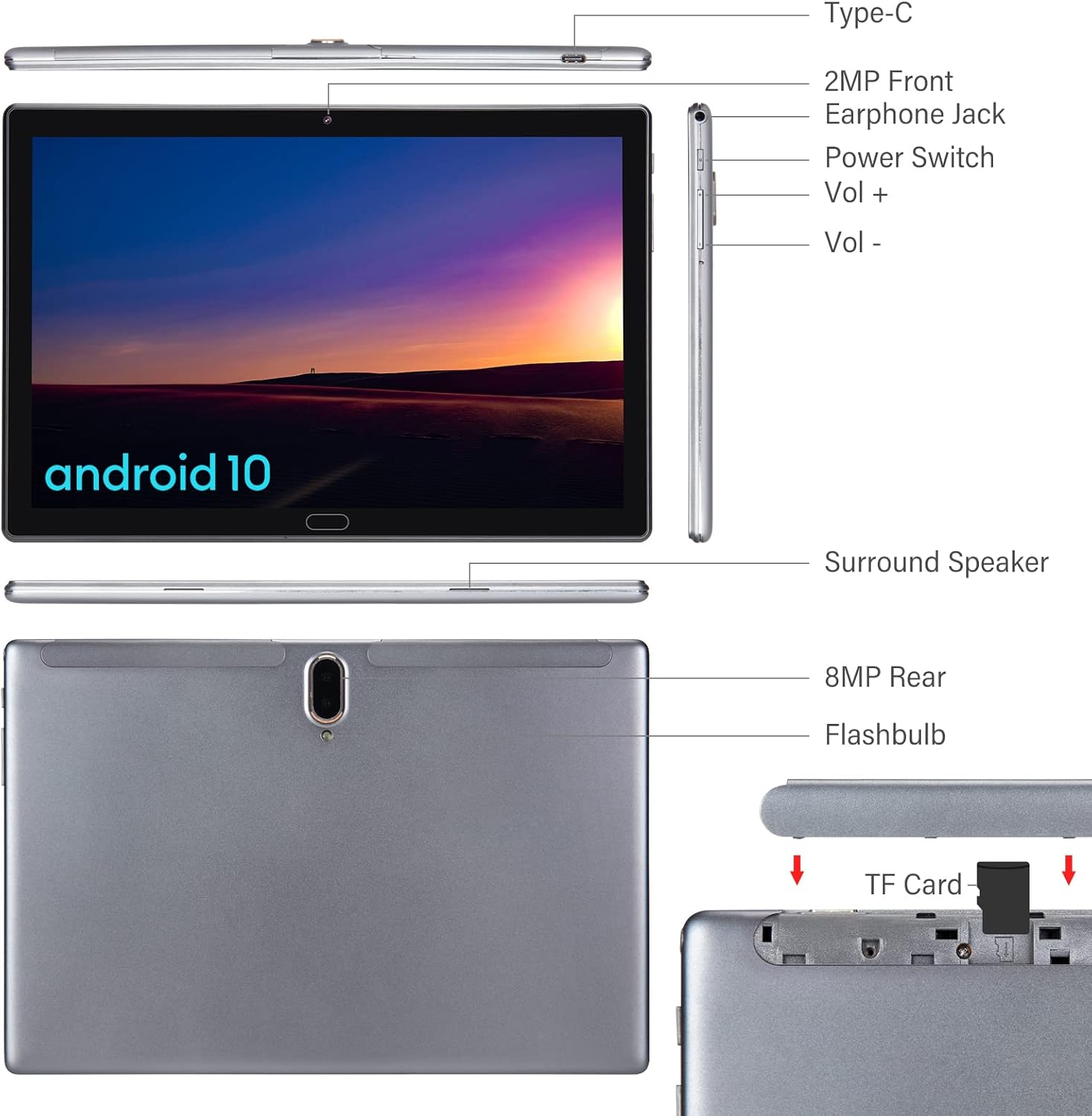 Tablet 10 inch, Android 10, 1.6Ghz Processor, 2GB RAM, 32GB Storage, IPS HD Display with Dual Cameras, Bluetooth, Wi-Fi