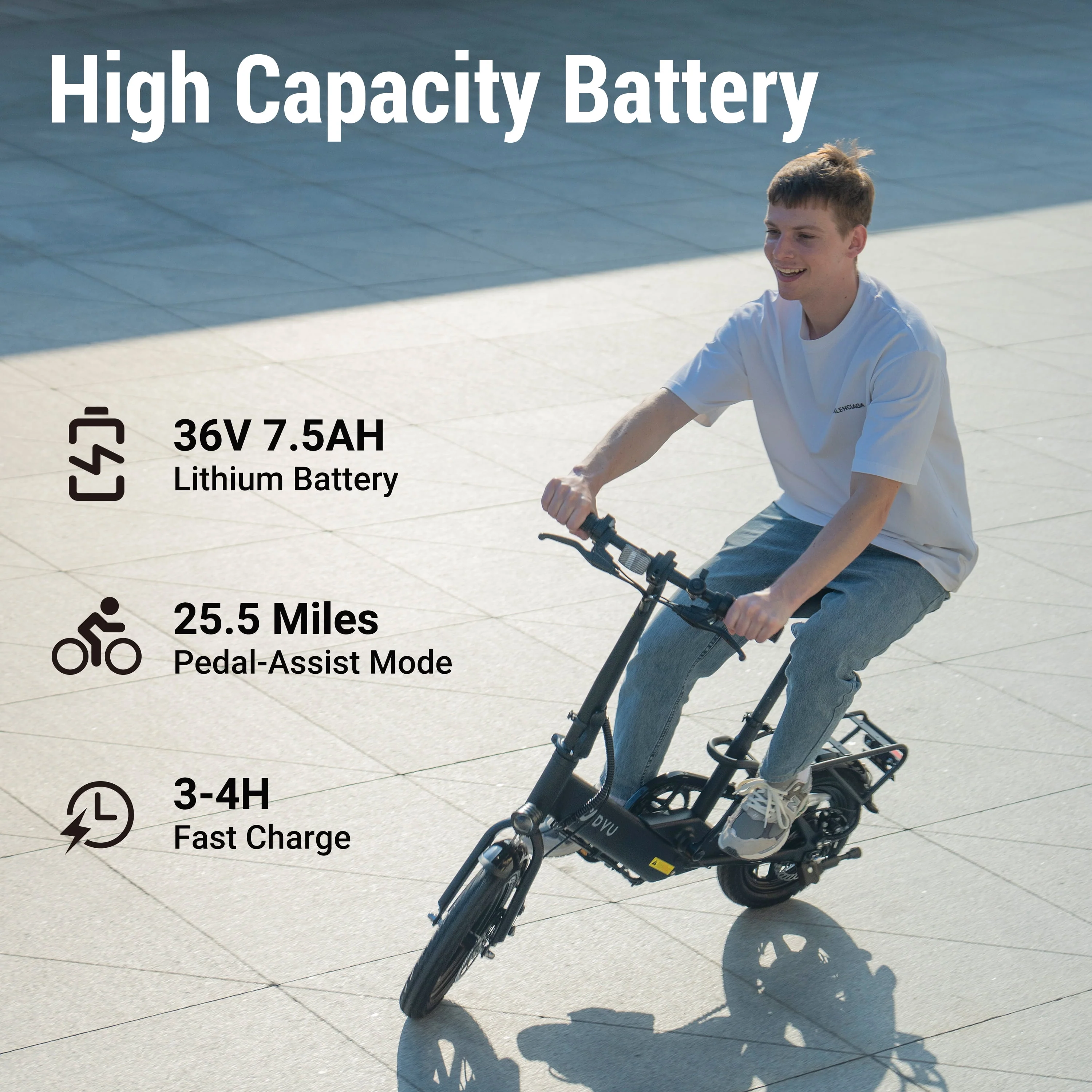 DYU 14 Folding Electric Bike for Adults Teens, 350W 36V/7.5AH, Pedal-Assist, Commuter Cruiser City E Bike