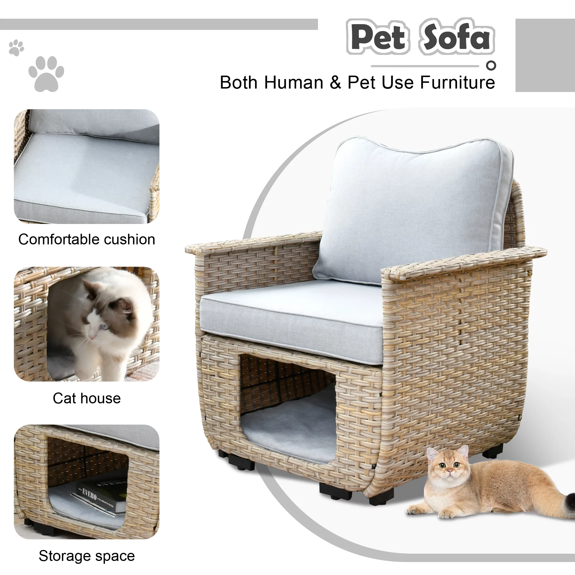 Ovios 5 Pieces Outdoor Furniture All Weather Wicker Patio Conversation Sectional Sofa Set with Storage Box for Garden Backyard